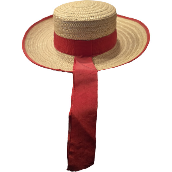 VENEZIA Natural Straw Gondola Beige Boater Skimmer Hat EU SZ 57 US Sz 7 1/8 EUC - Picture 2 of 4
